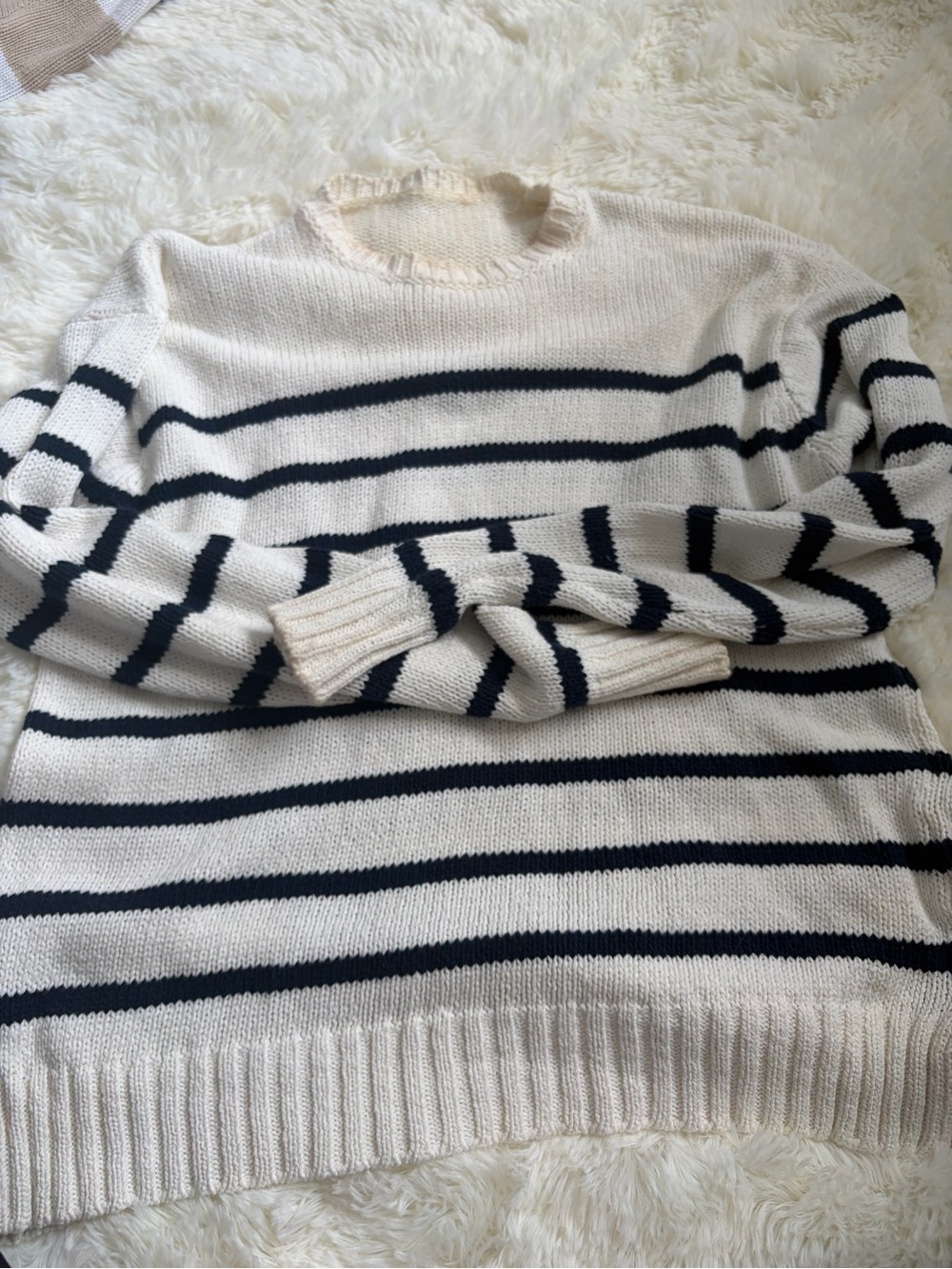 Brandy Melville Cream & Black Striped Crewneck Sweater